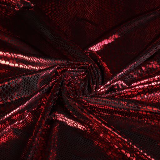 Tissu jersey stretch crocodile noir/rouge foil