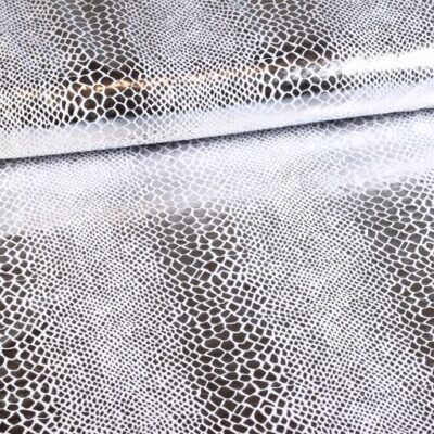 Tissu jersey stretch Crocodile blanc argent foil