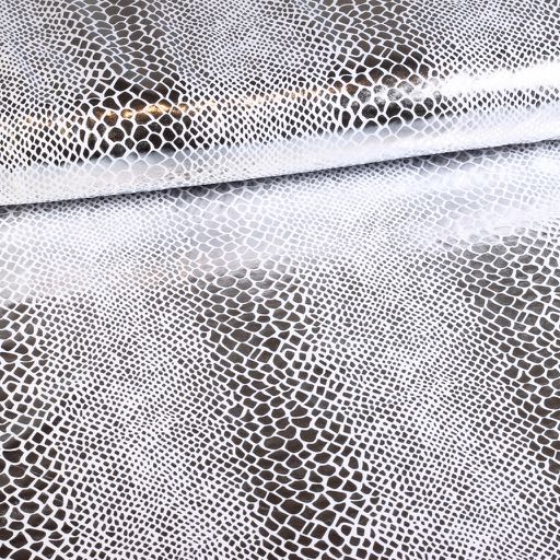 Tissu jersey stretch Crocodile blanc argent foil