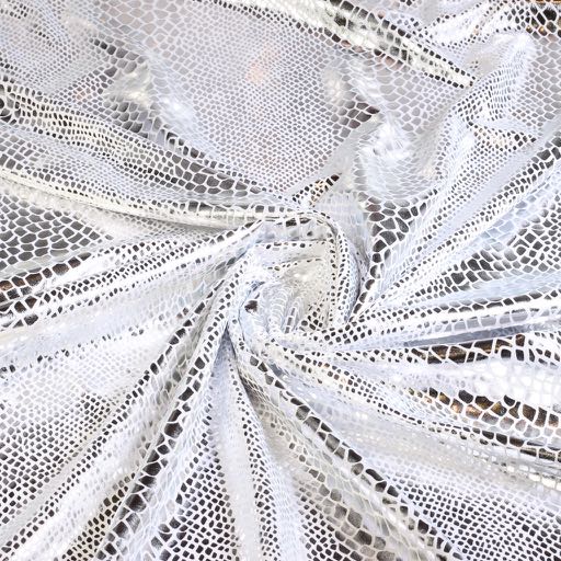 Tissu jersey stretch Crocodile blanc argent foil
