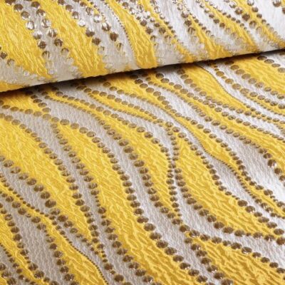 Tissu Jacquard Lurex pois jaune