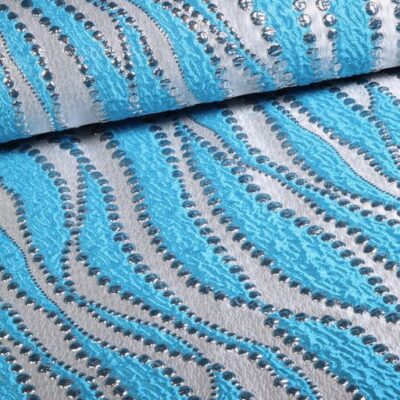 Tissu jacquard lurex pois aqua
