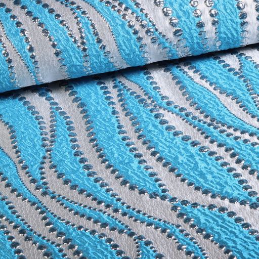 Tissu jacquard lurex pois aqua