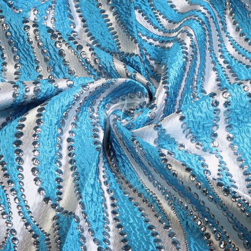 Tissu jacquard lurex pois aqua