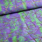 Jacquard stof goud lurex abstract groen/paars
