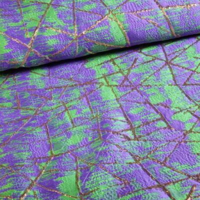 Tissu jacquard or lurex abstrait vert/violet
