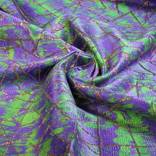 Tissu jacquard or lurex abstrait vert/violet