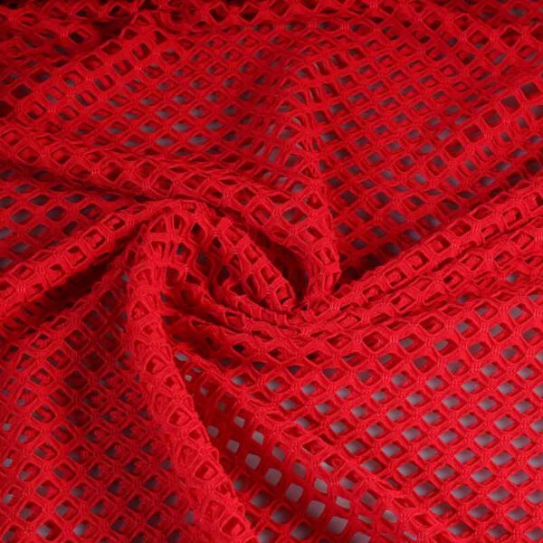 Tissu résille élastique grossier rouge