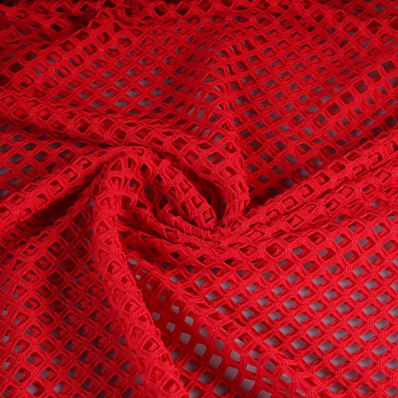 Tissu résille élastique grossier rouge