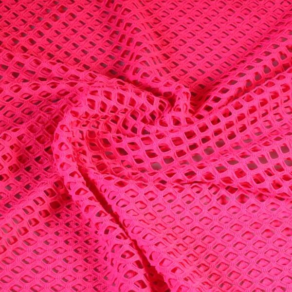 Tissu filet élastique grossier fluor rose