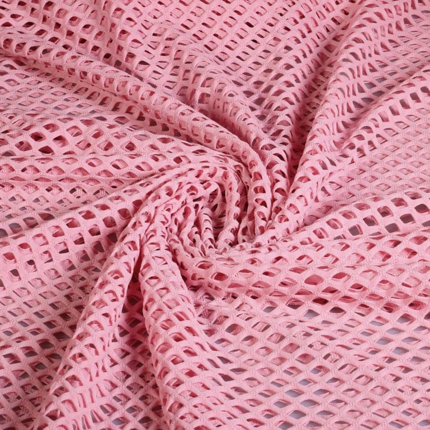 Tissu filet élastique grossier vieux rose