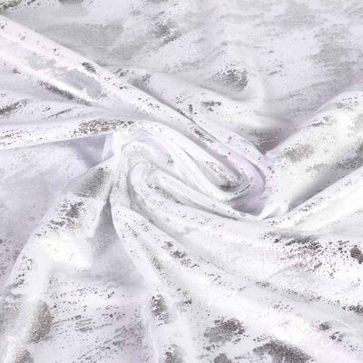 Tissu velours stretch graffiti foil blanc