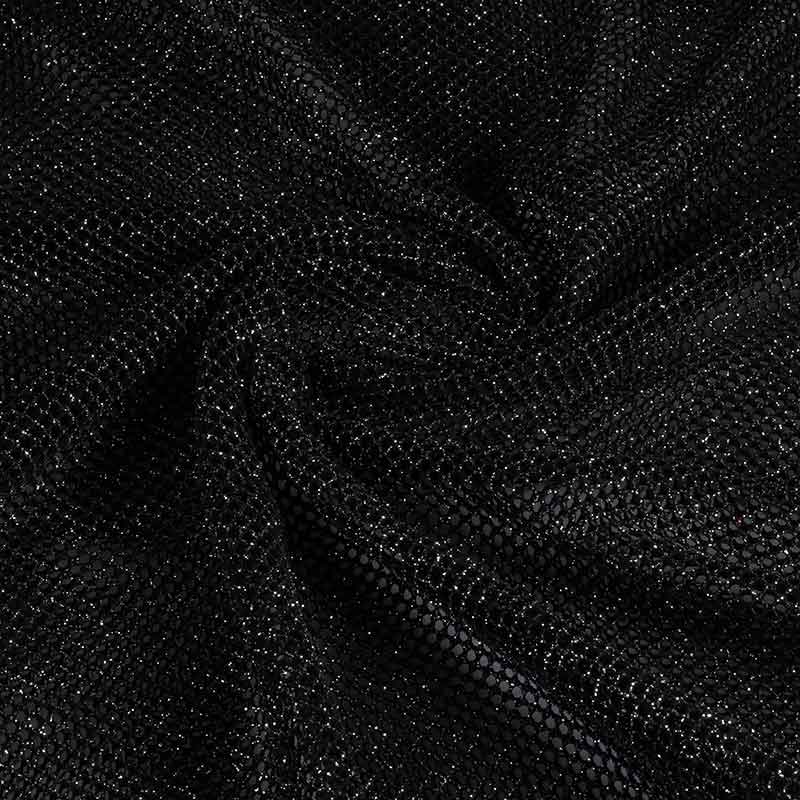 Tissu filet elastique paillettes noir