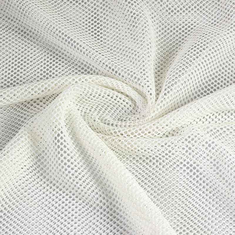 Tissu filet élastique glitter écru