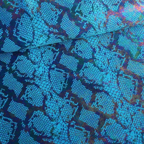 Tissu Stretch 4 Directions Snake Foil Aqua