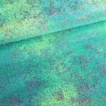 Stretch 4-way stof tye dye silver foil multicolor groen