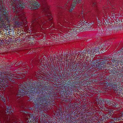 Tissu feuille stretch 4-way Japan fuchsia