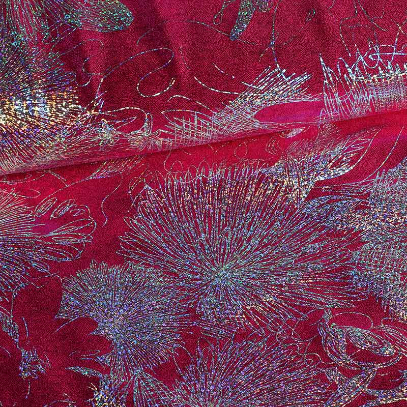 Tissu feuille stretch 4-way Japan fuchsia