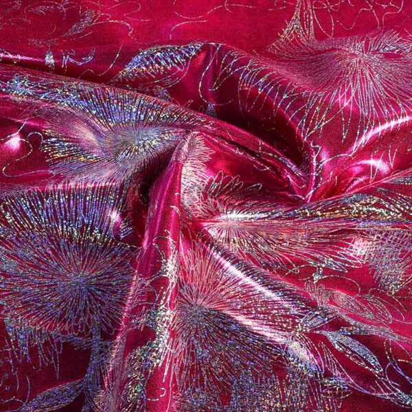 Tissu feuille stretch 4-way Japan fuchsia
