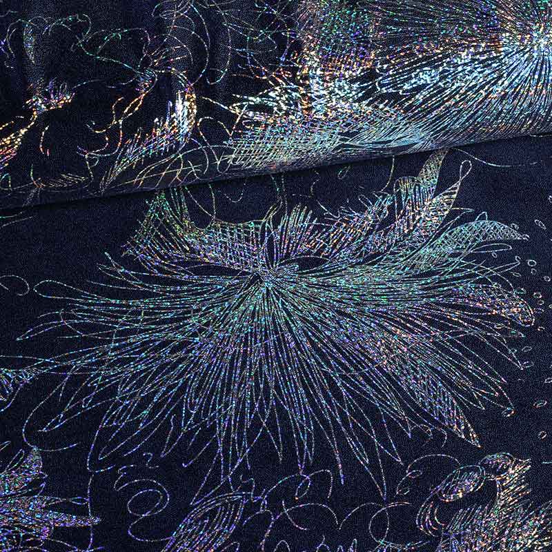 Tissu Stretch 4 Way Japan Foil bleu foncé