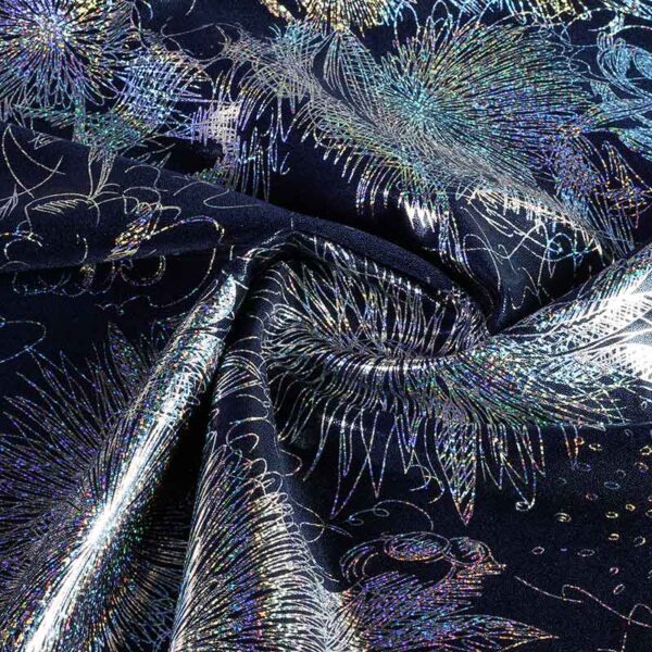Tissu Stretch 4 Way Japan Foil bleu foncé