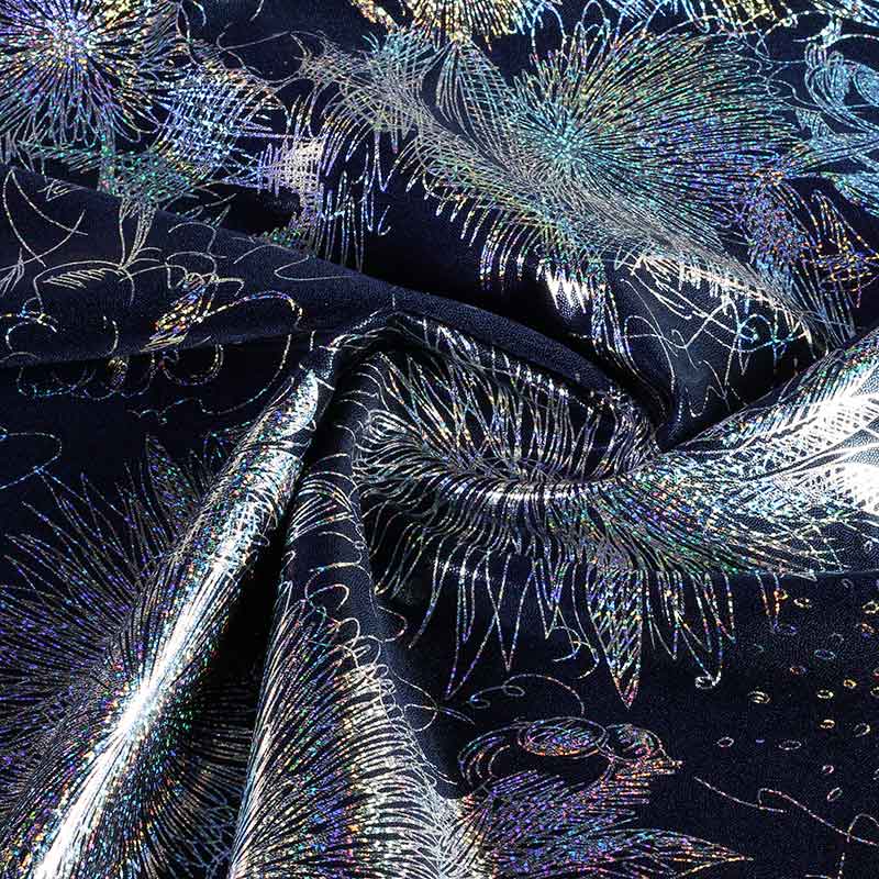 Tissu Stretch 4 Way Japan Foil bleu foncé
