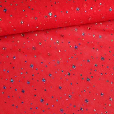Tissu mesh hologram paillettes étoile rouge