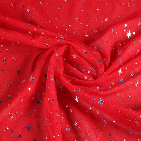 Tissu mesh hologram paillettes étoile rouge