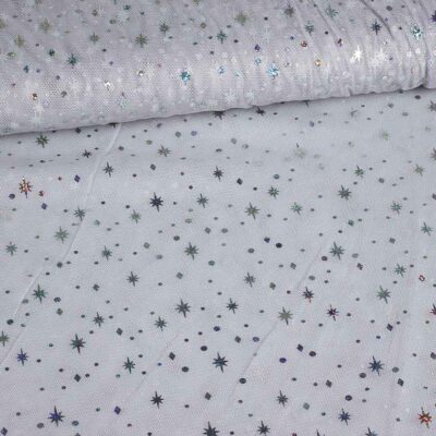 Tissu mesh hologram glitter étoile gris clair
