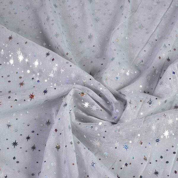 Tissu mesh hologram glitter étoile gris clair