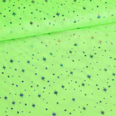 Tissu mesh hologramme paillettes étoile lime
