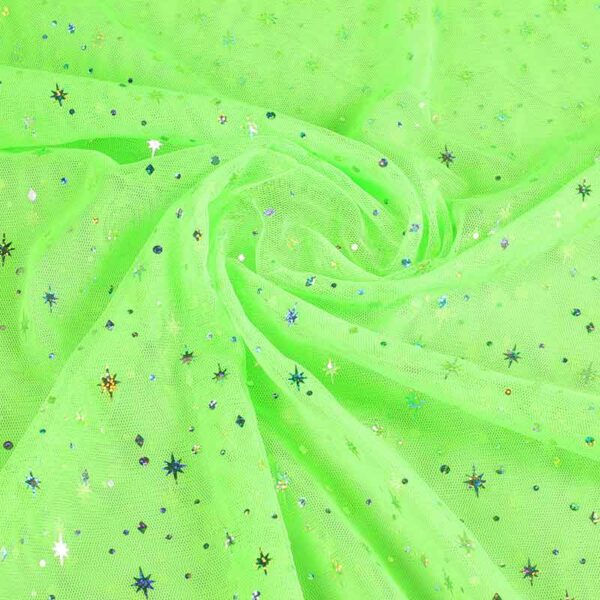 Tissu mesh hologramme paillettes étoile lime