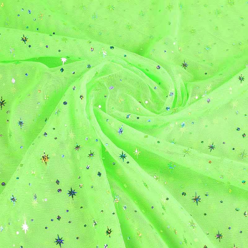 Tissu mesh hologramme paillettes étoile lime