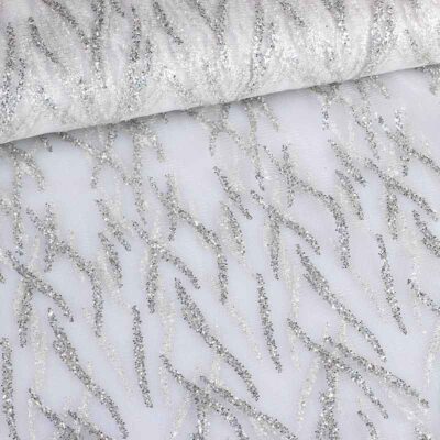 Tissu mesh fantasie paillettes blanc