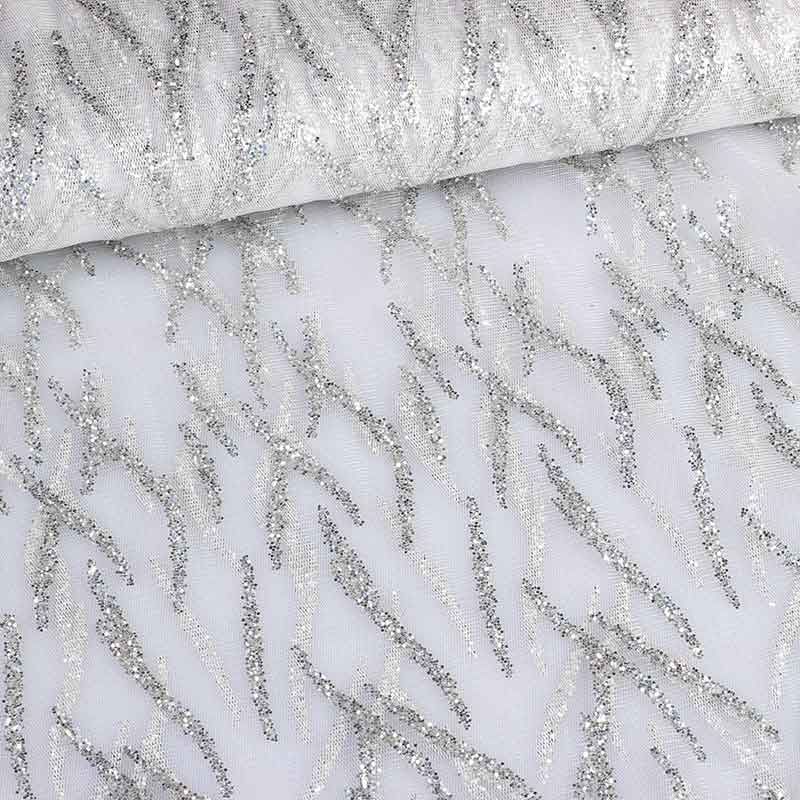 Tissu mesh fantasie paillettes blanc