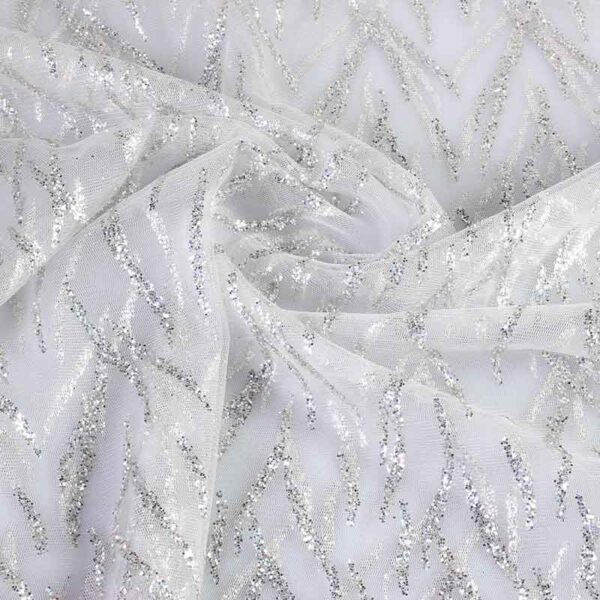 Tissu mesh fantasie paillettes blanc