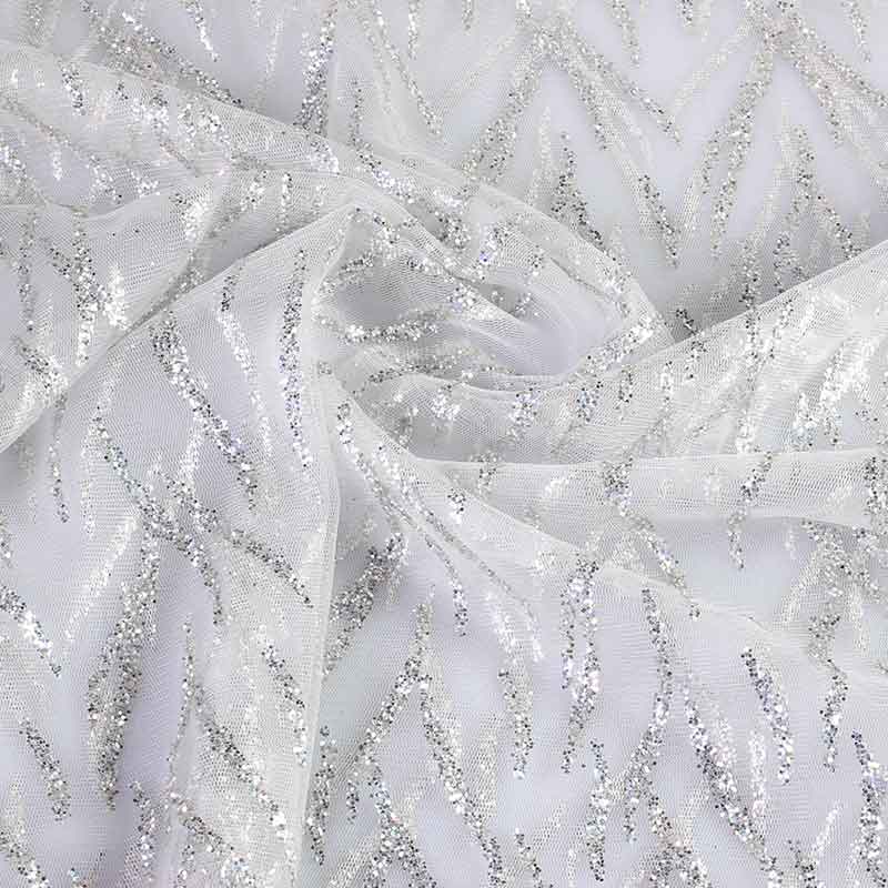 Tissu mesh fantasie paillettes blanc