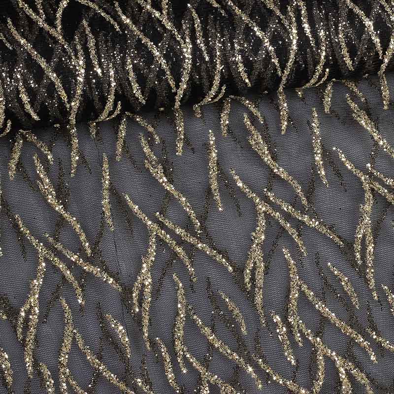 Tissu mesh fantasie paillettes noir