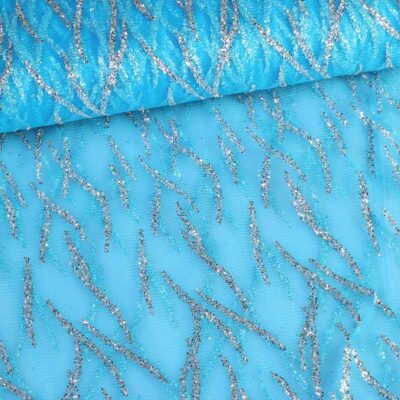 Tissu mesh fantasie paillettes aqua