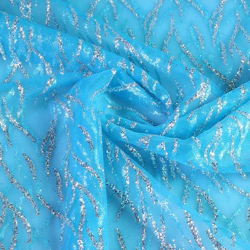 Tissu mesh fantasie paillettes aqua