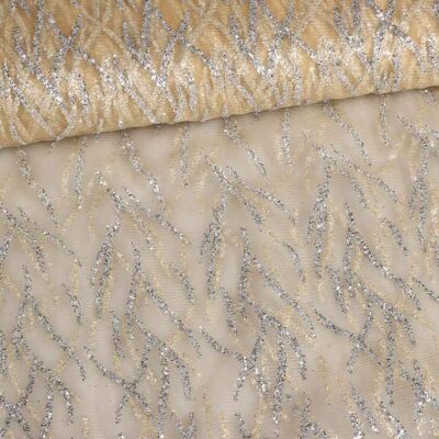 Tissu mesh fantasie glitter écru