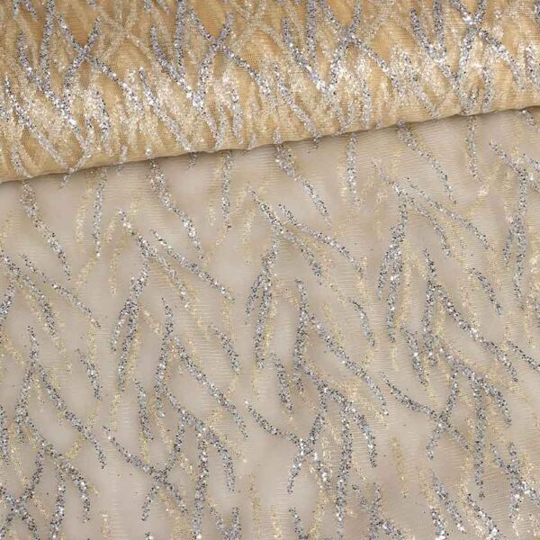 Tissu mesh fantasie glitter écru