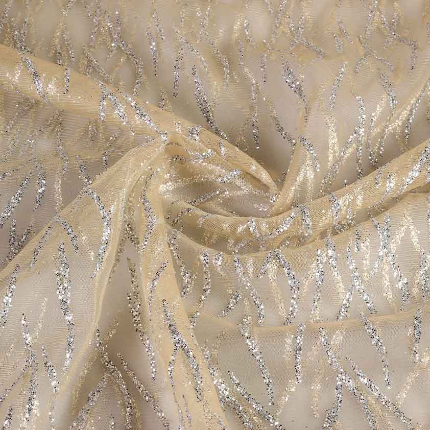 Tissu mesh fantasie glitter écru