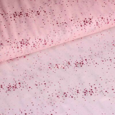 Tissu mesh pois paillettés rose