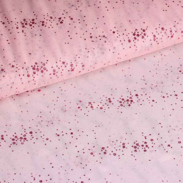 Tissu mesh pois paillettés rose