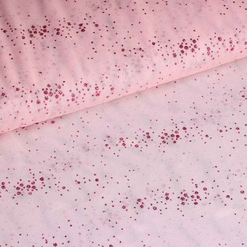 Tissu mesh pois paillettés rose