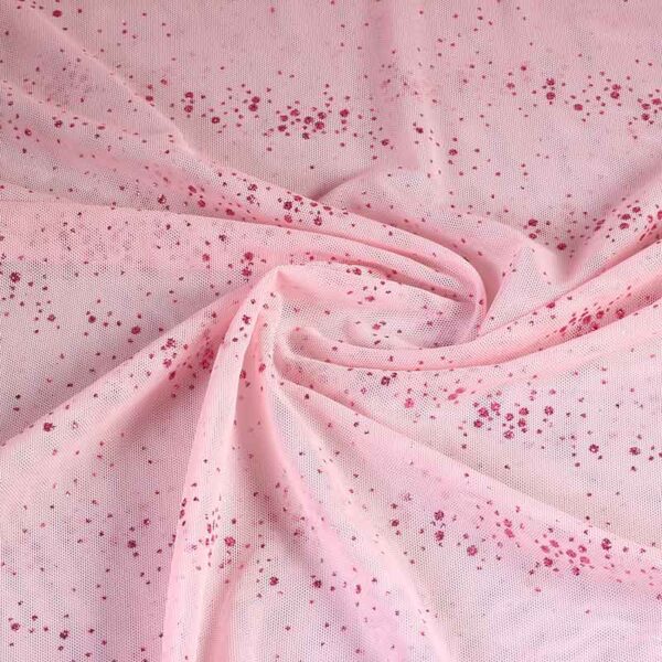 Tissu mesh pois paillettés rose