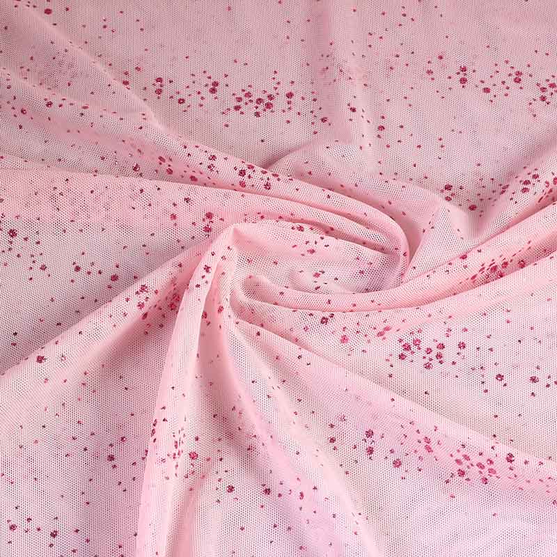 Tissu mesh pois paillettés rose