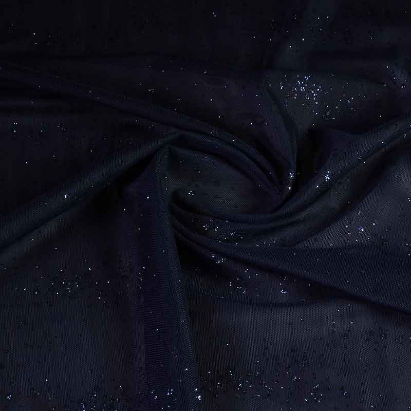 Tissu mesh pois paillettes bleu foncé