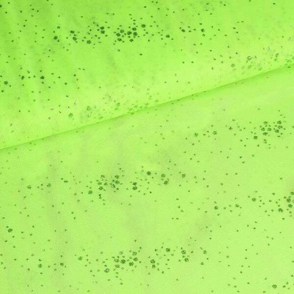 Tissu mesh pois glitter lime